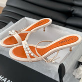PEARL SANDAL IN BEIGE AND ORANGE LAMBSKIN 35 MM